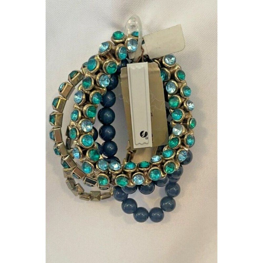 Erica Lyons‎ set of 5 stretchy bracelets blue green goldtone